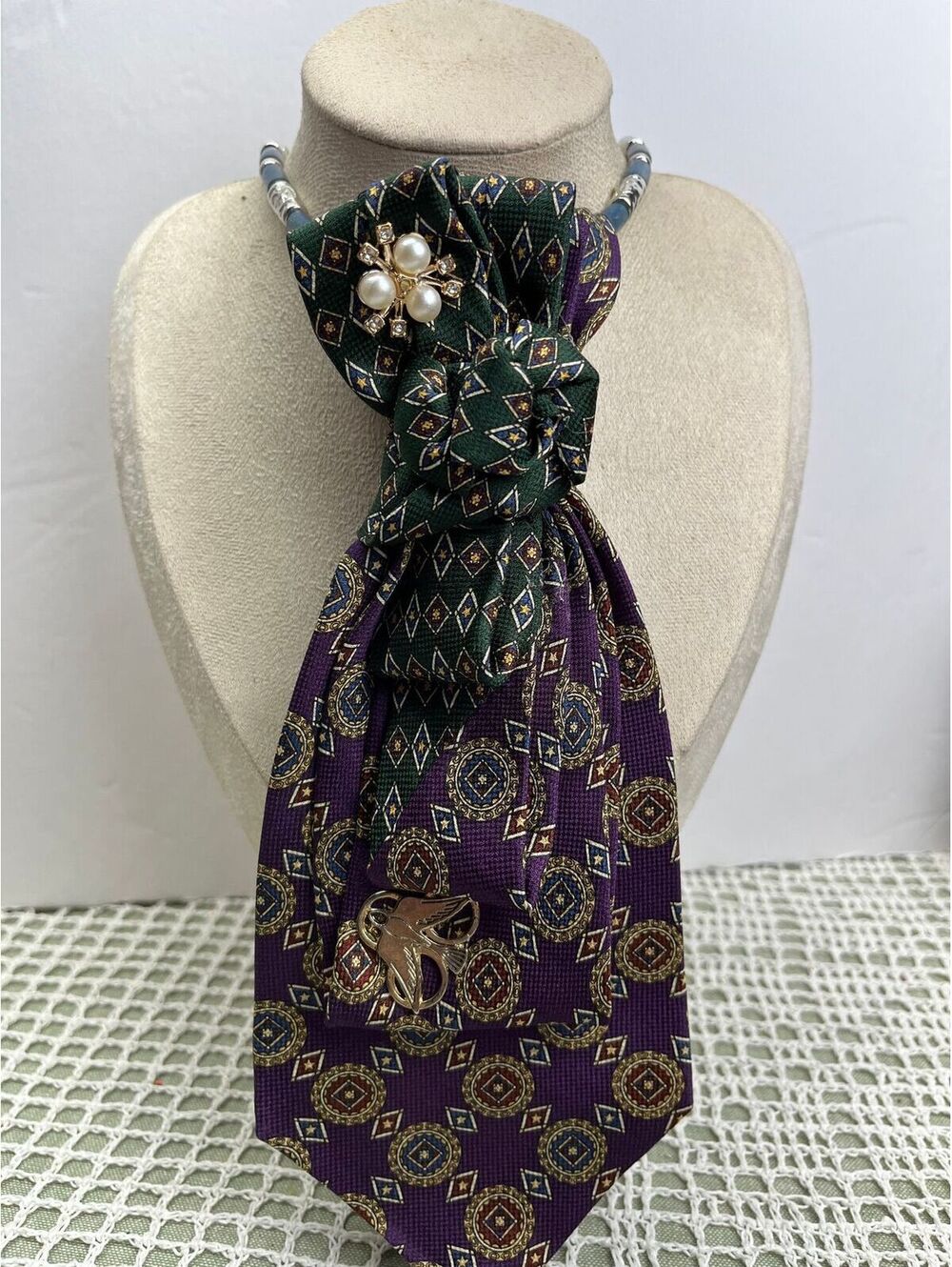 #502 Neck Tie Necklace Boho Bliss Purple Multi Colored Artsy Fun